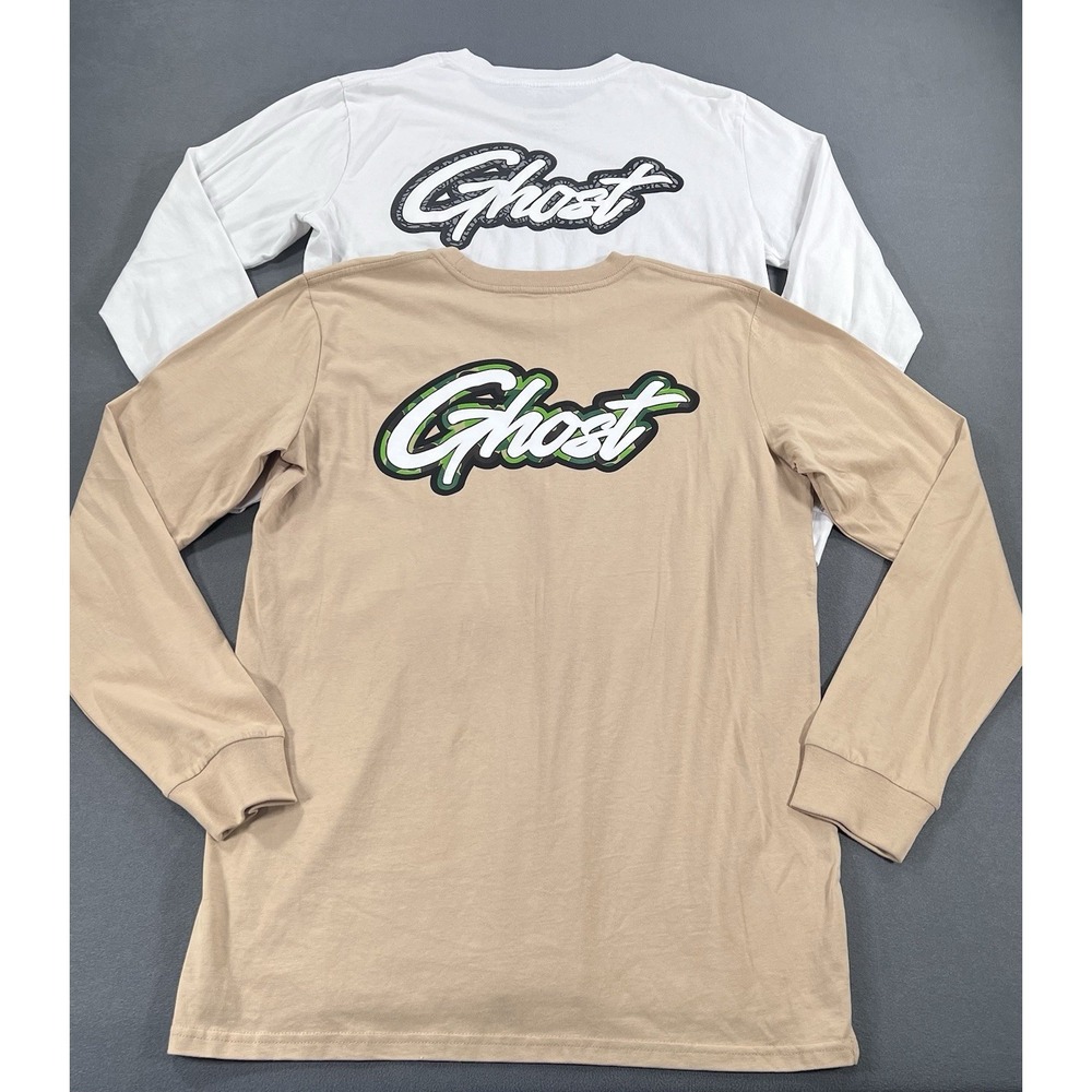 Ghost Lifestyle Men Large Graphic Logo Long Sleeve T Shirt Lot Beige White 2pk